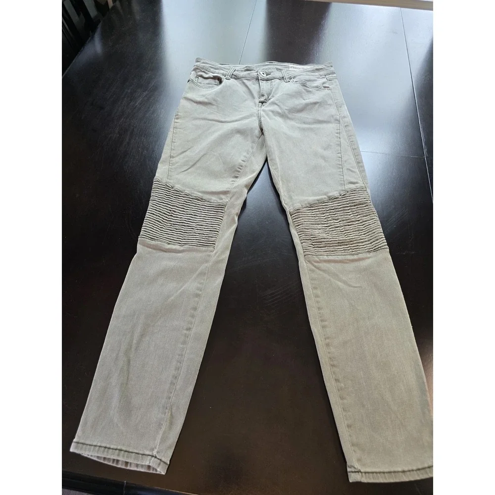 Pistola P6268 Moto Skinny Jeans Gray Size 28‎ Ribbed Knee Detail Stretch Denim
